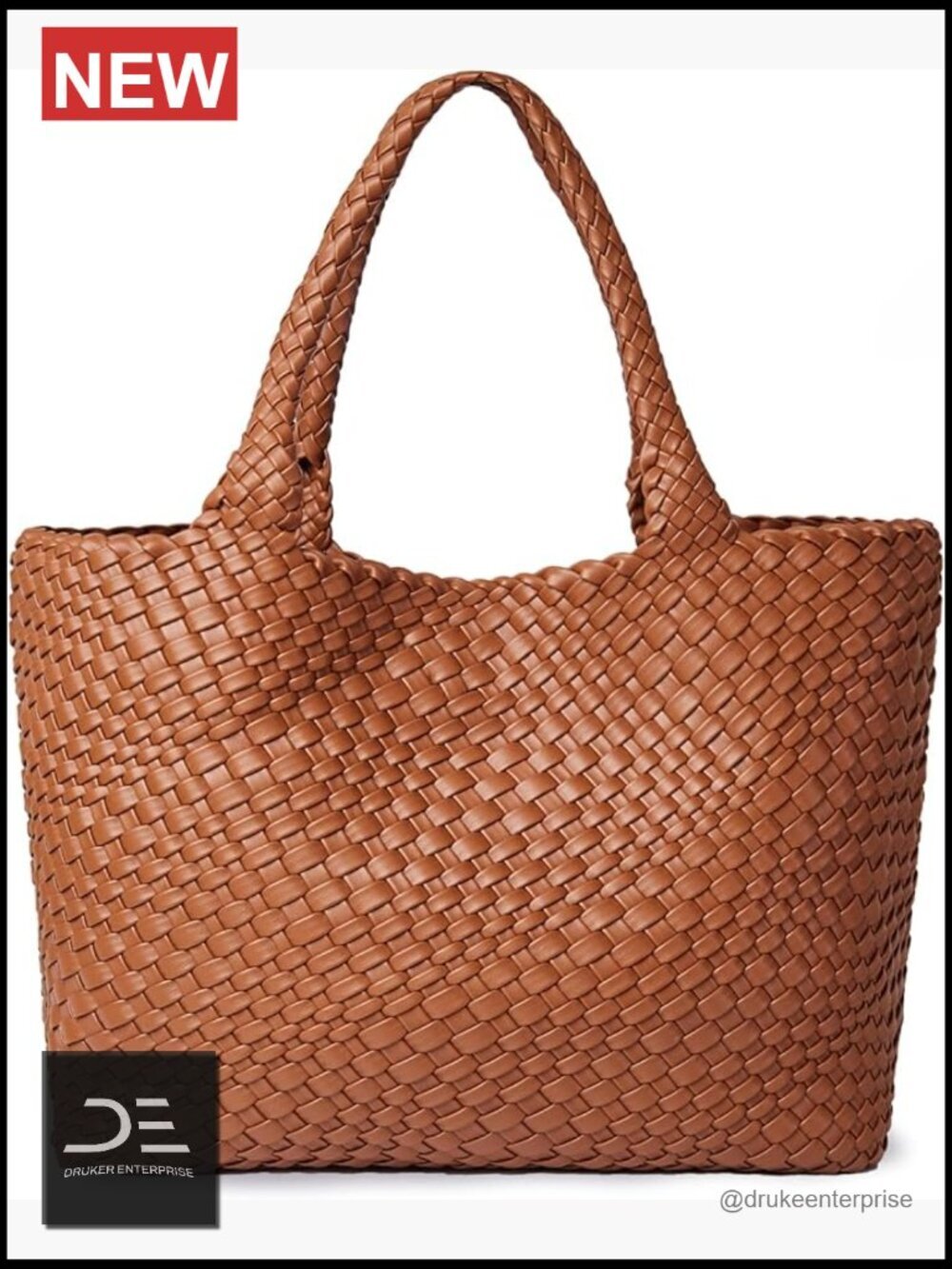Woven Vegan Leather Top Handle Shopper Shoulder Bag for Women
